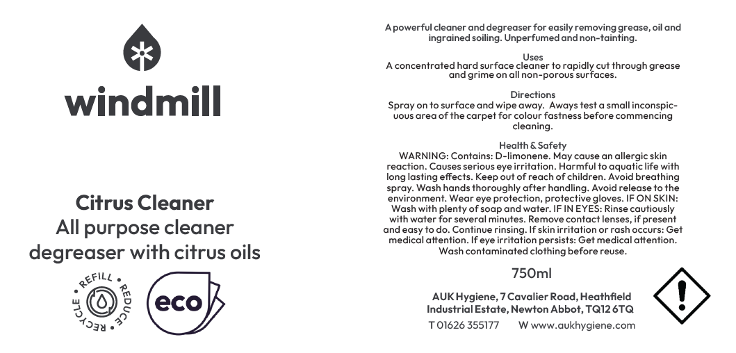 Trigger Bottle Label (Decanting Label) - Windmill SD Heavy Front & Back Label