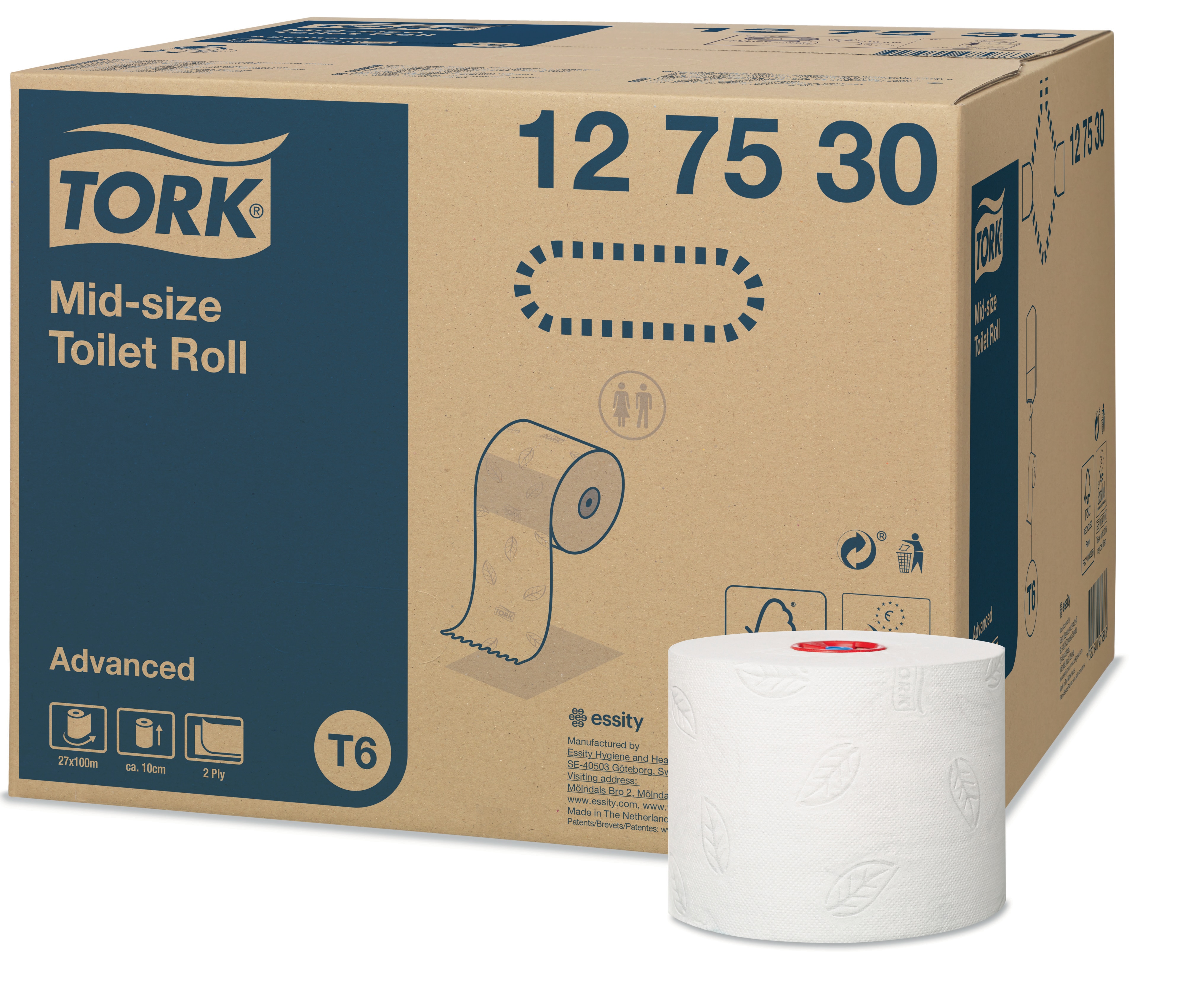Tork T6 Advanced Autoshift Compact Toilet Rolls - 100m - 35mm Core - Case of 27