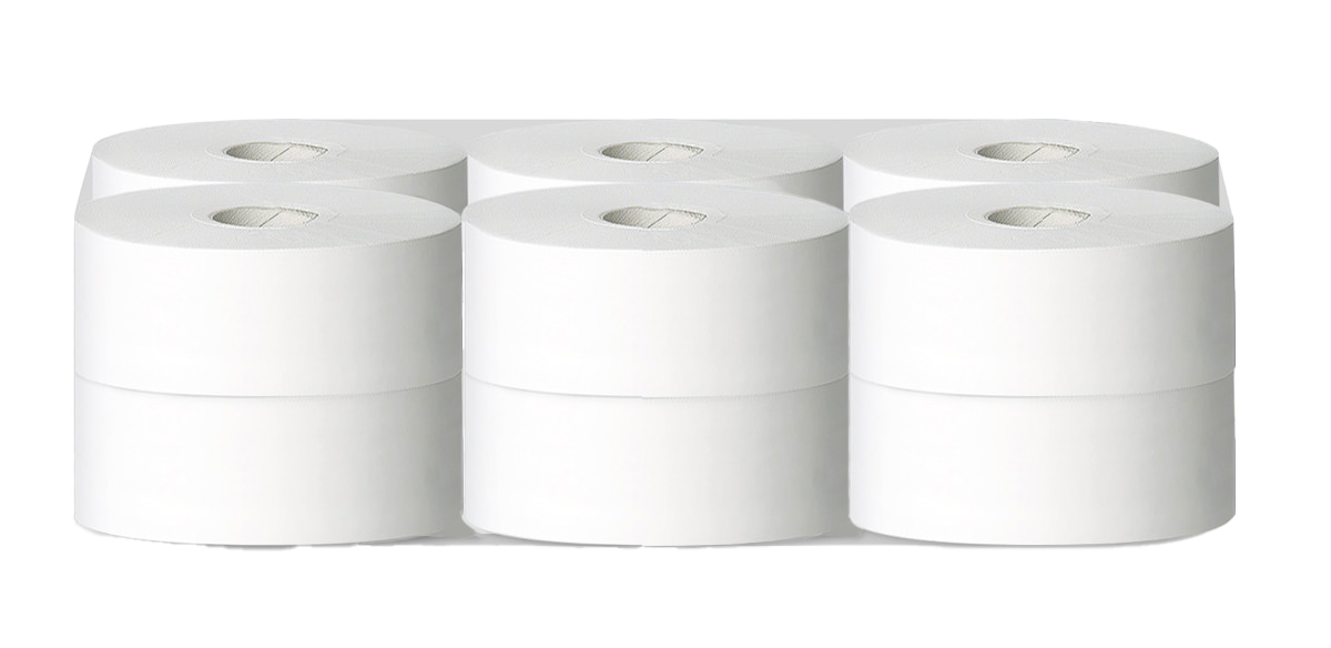 Premium Quality Embossed Mini Jumbo Toilet Roll 2 Ply - 145m - 76mm Core - White - Case of 12