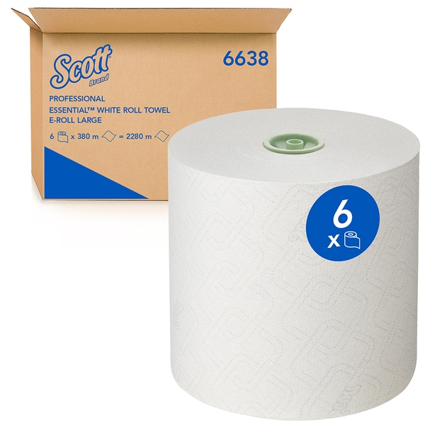 Scott Essential Roll Towel Large - 1 Ply White Hand Towel Roll - 380m