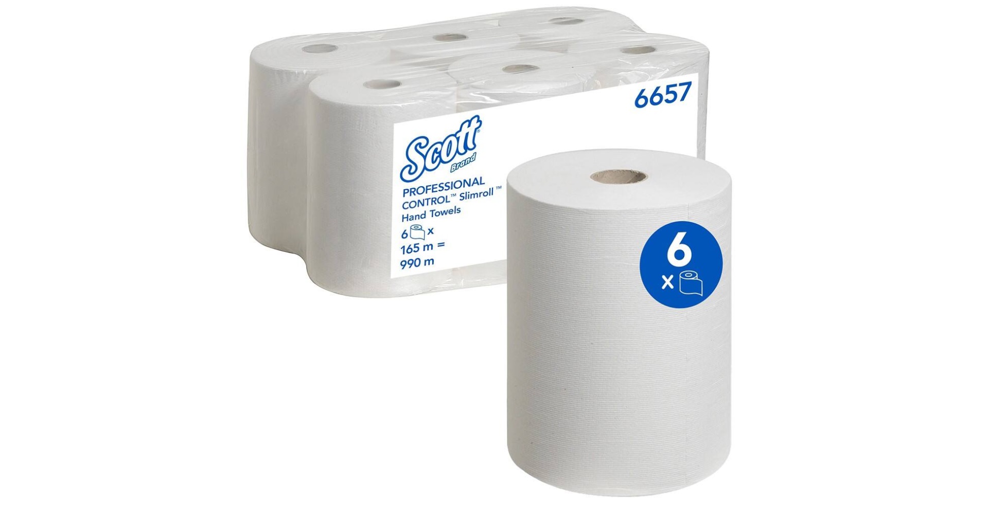 Scott 6657 Slimroll Hand Towels 1 Ply 165m - White - Case of 6