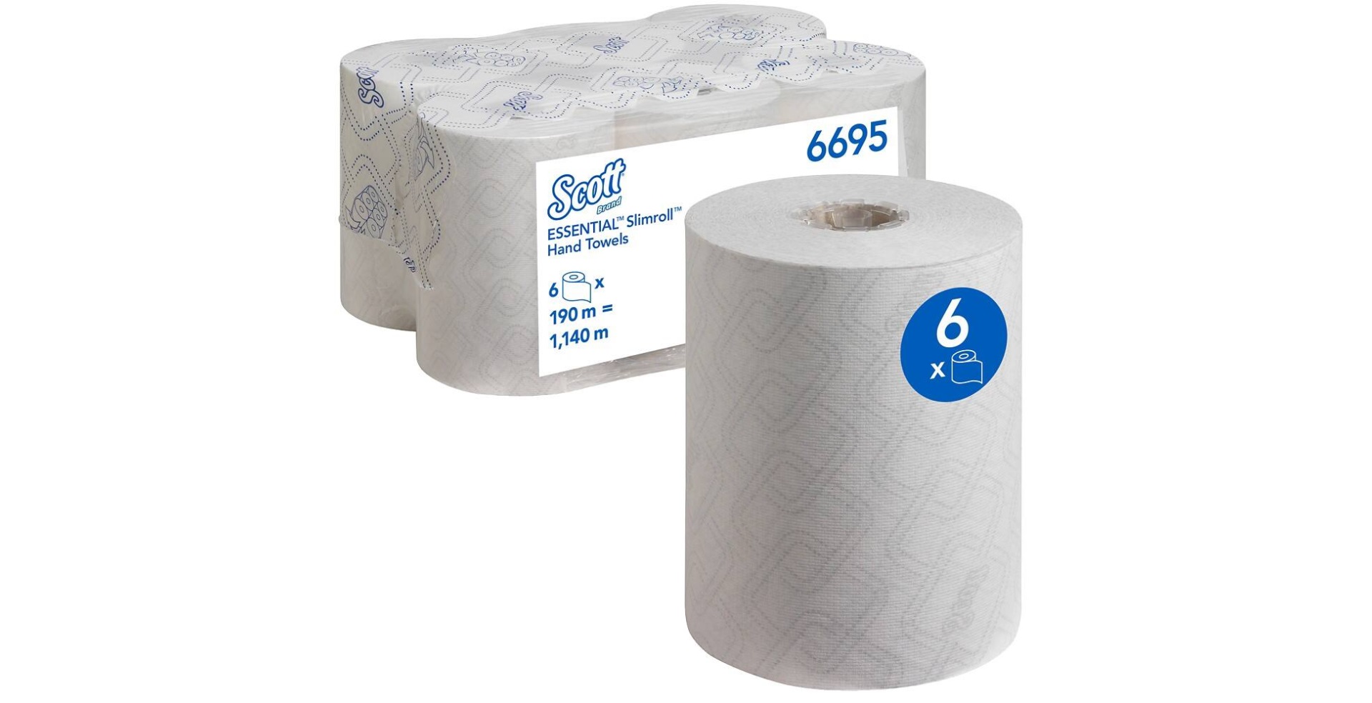 Scott Essential Slimroll Rolled Hand Towels 6695 190M - White - Case of 6 Rolls