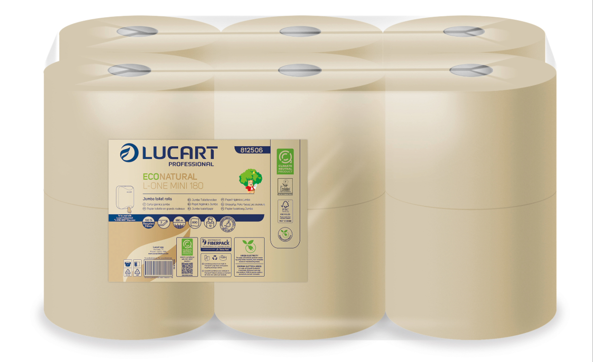 Lucart L-One Centrefeed Toilet Paper - Mini EcoNatural Recycled Paper - 180m - Case of 12/800 Sheets