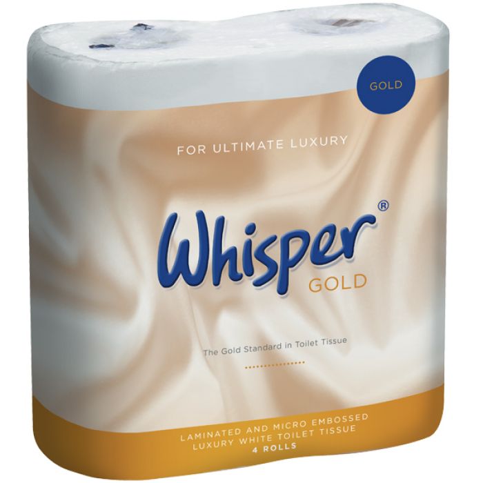 Whisper Gold 3 Ply Luxury Toilet Rolls - White  - Case of 40