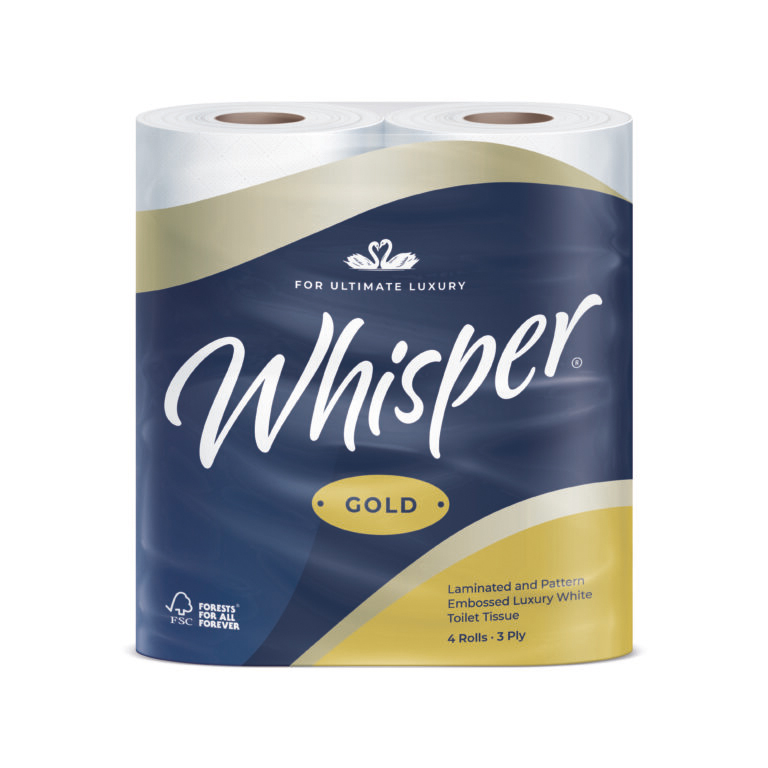 Toilet Rolls - Whisper Gold - Luxury - 3 Ply - White -  Case of 40