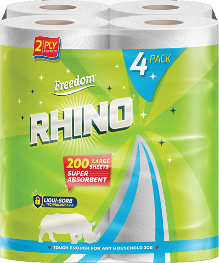 Rhino Kitchen Roll 2 Ply - White - Case of 6x4