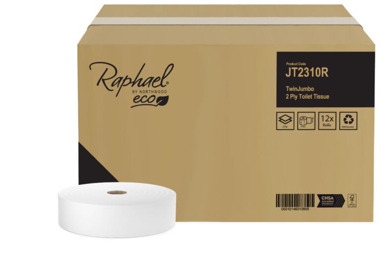 P-Raphael Jumbo 2 Ply Toilet Roll 310m Recycled Paper - Case of 12