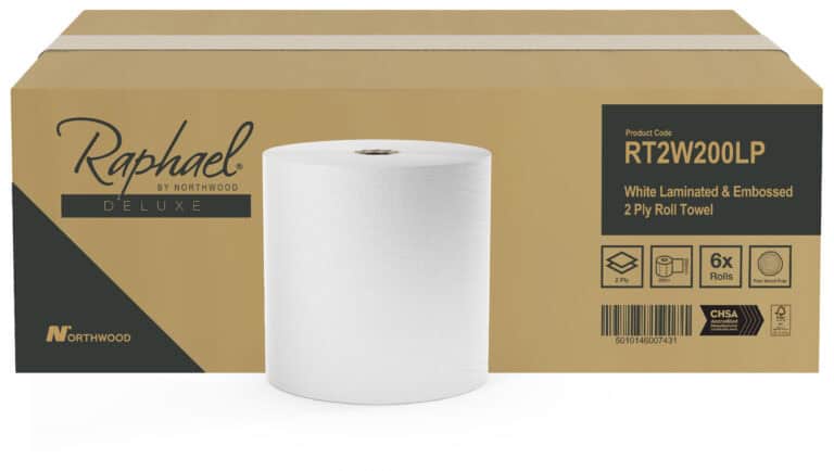 Hand Towel Roll - Raphael - Embossed - 200m - 2 Ply - White -  Case of 6