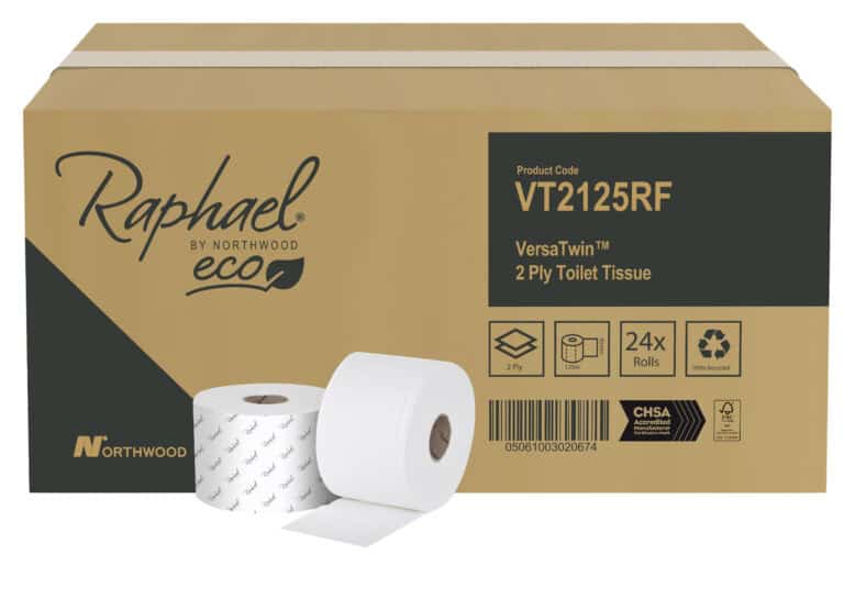 Toilet Roll - Raphael Versatwin - Recycled Paper - 125m -  2 Ply - Case of 24