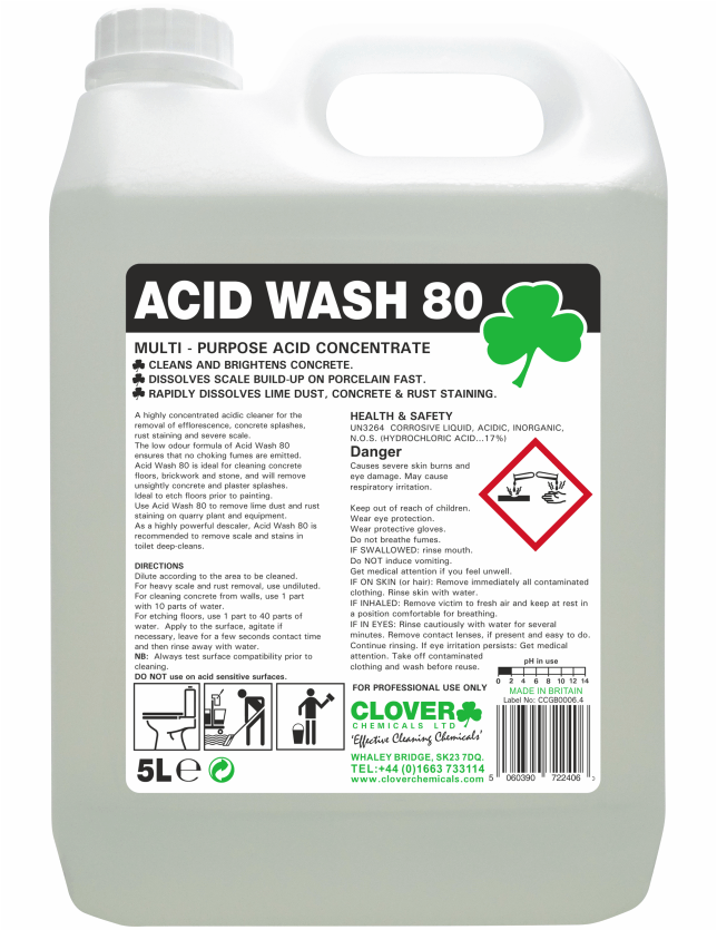 Clover Acid Wash 80 - Extra Strong Acid Cleaner - Case of 2x5L