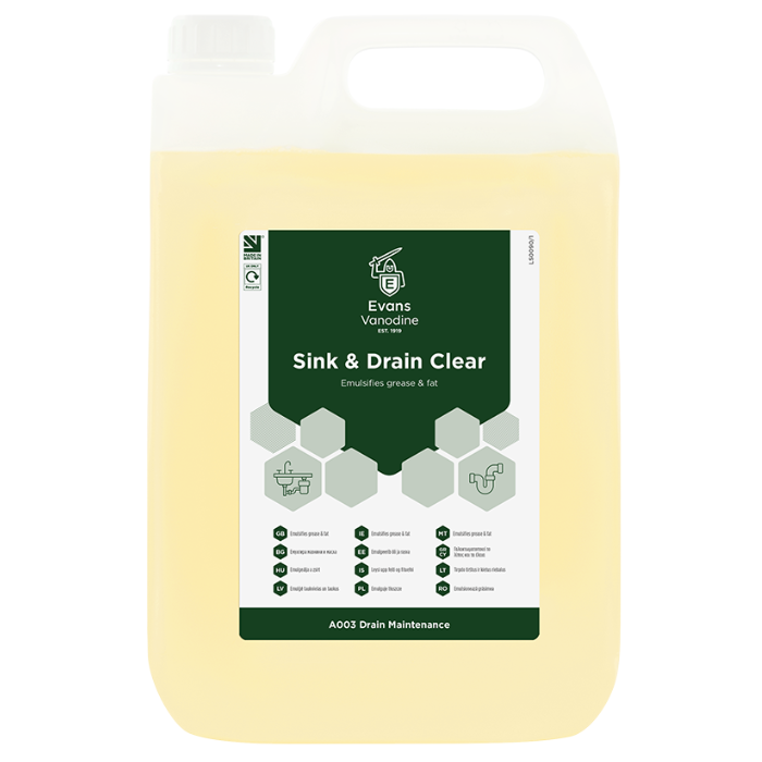 Evans Sink and Drain Clear - Emulsifies Grease & Fat - 5L