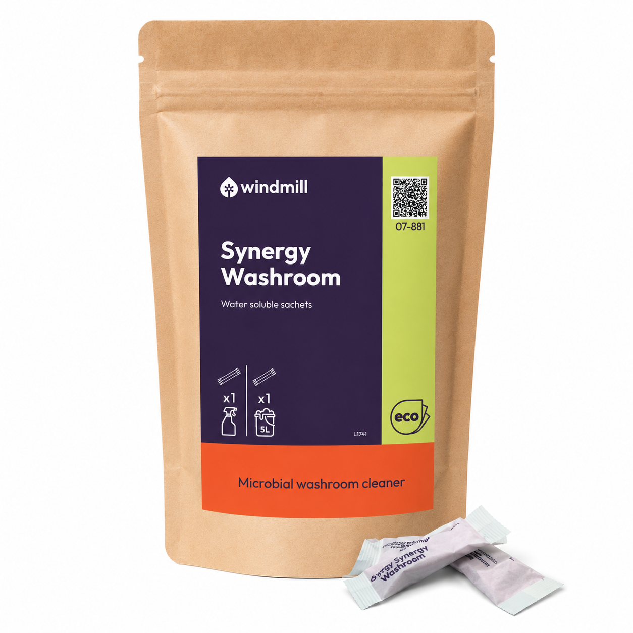 Windmill Synergy Washroom - Biological Washroom Cleaner Water Soluble Sachets - Pack of 150