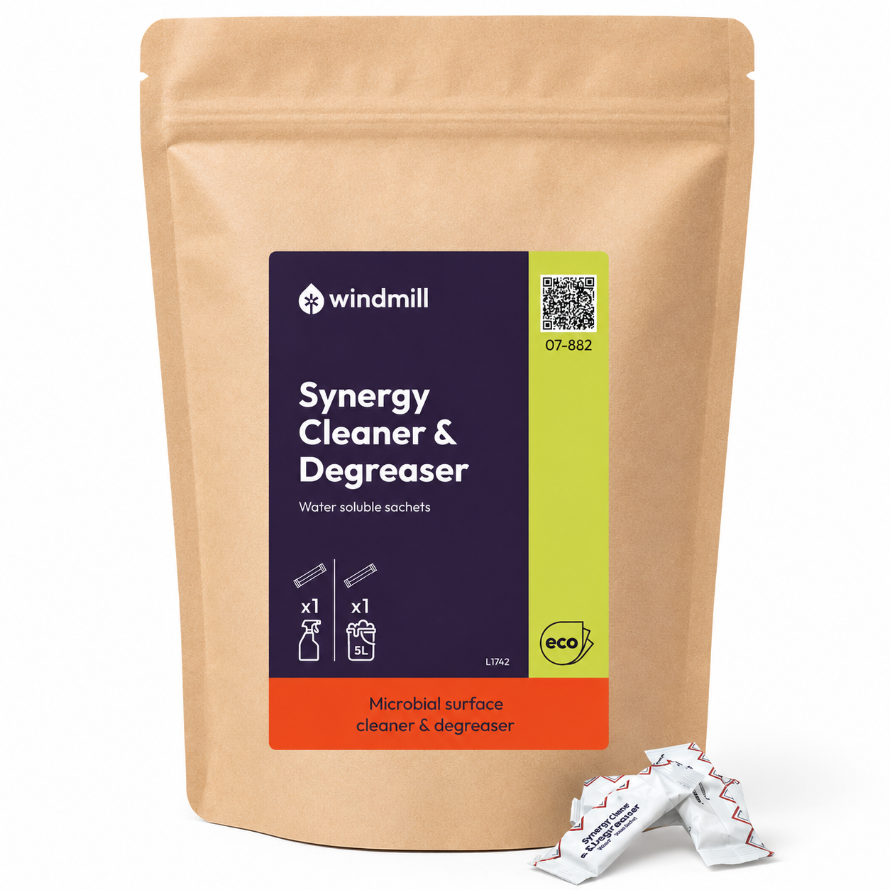 Windmill Synergy Cleaner and Degreaser - Biological Degreaser Cleaner Water Soluble Sachets - Pack of 150