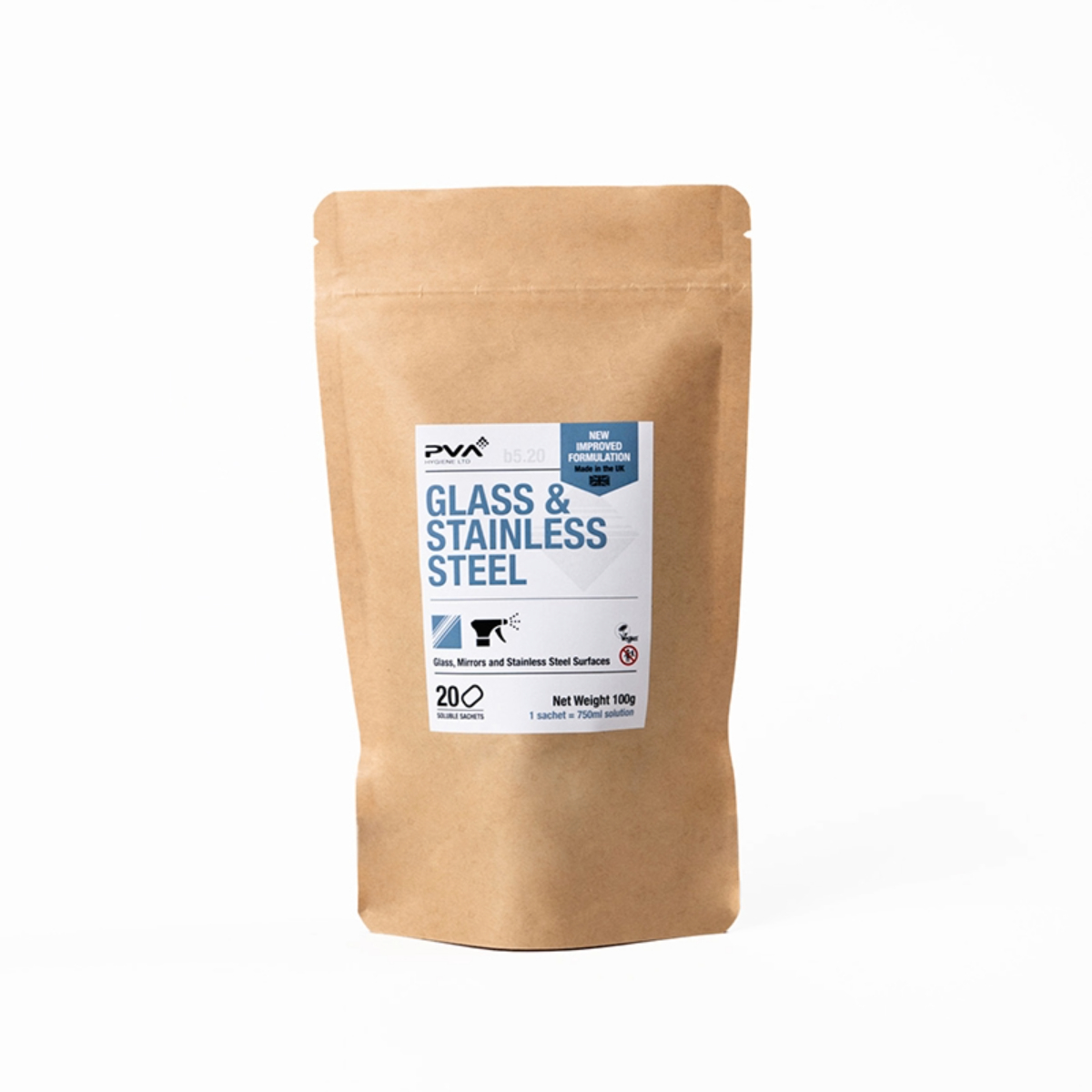 PVA Hygiene Glass and Stainless Steel Cleaner Soluble Sachets - Surface Cleaner Concentrate