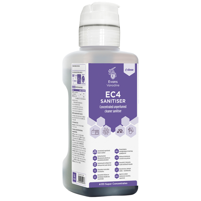 Evans EC4 Sanitiser - Purple Zone Bactericidal Cleaner Concentrate - 1L