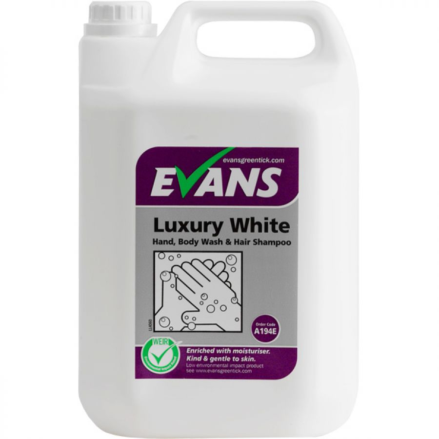 Evans Luxury Silk (Luxury White) - Hand and Body Wash and Hair Shampoo 5L (C2)