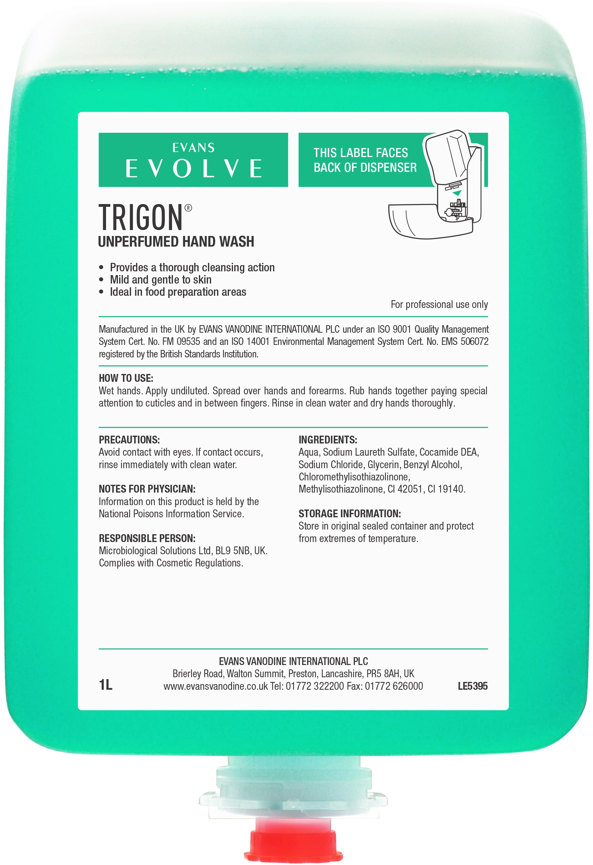 Hand Wash - Evans Evolve - Trigon - Unperfumed - 6 x 1L