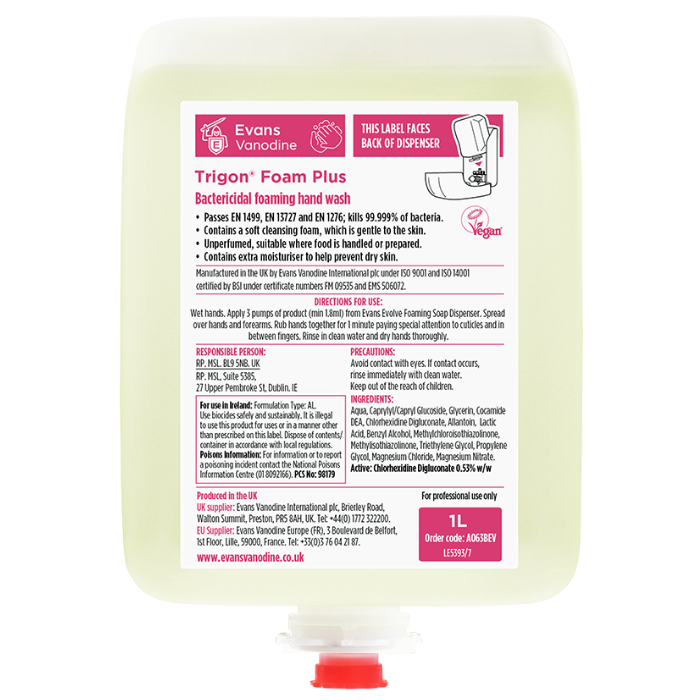 Evans Evolve Trigon Foam Plus - Bactericidal Foam Hand Wash Cartridge