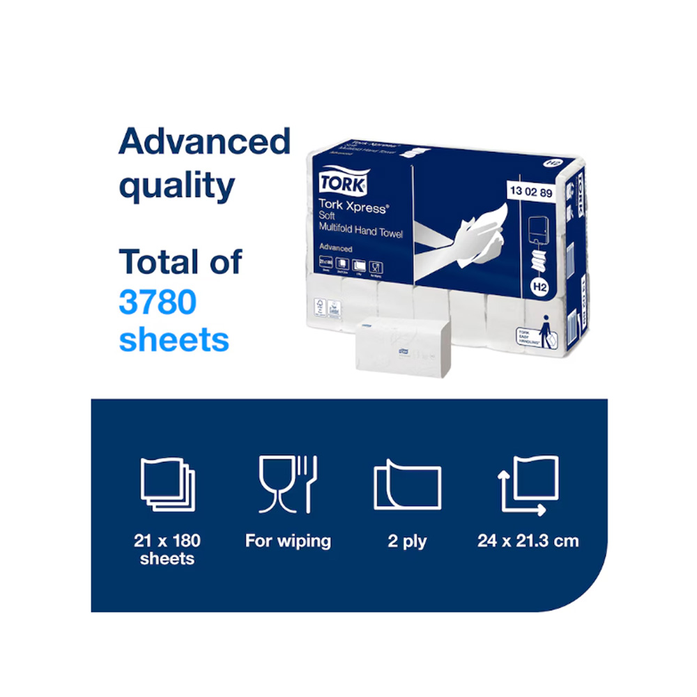 TorkH2 Xpress - Soft Multifold Hand Towel - 2 Ply - Case of 3,780
