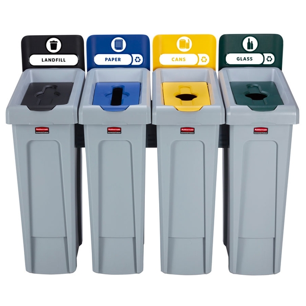 Rubbermaid Slim Jim 4 Stream Recycling Station - Includes 4 Recycling Bins