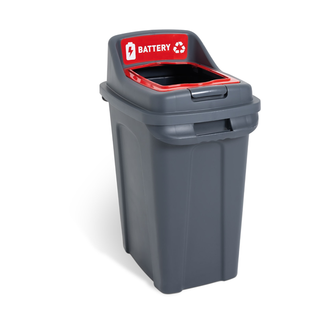 70L Recycling Bin - Grey Plastic - 'Battery' Label