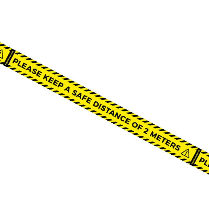 "Please Keep A Safe Distance of 2 Meters" - Yellow & Black Hazard Floor Tape