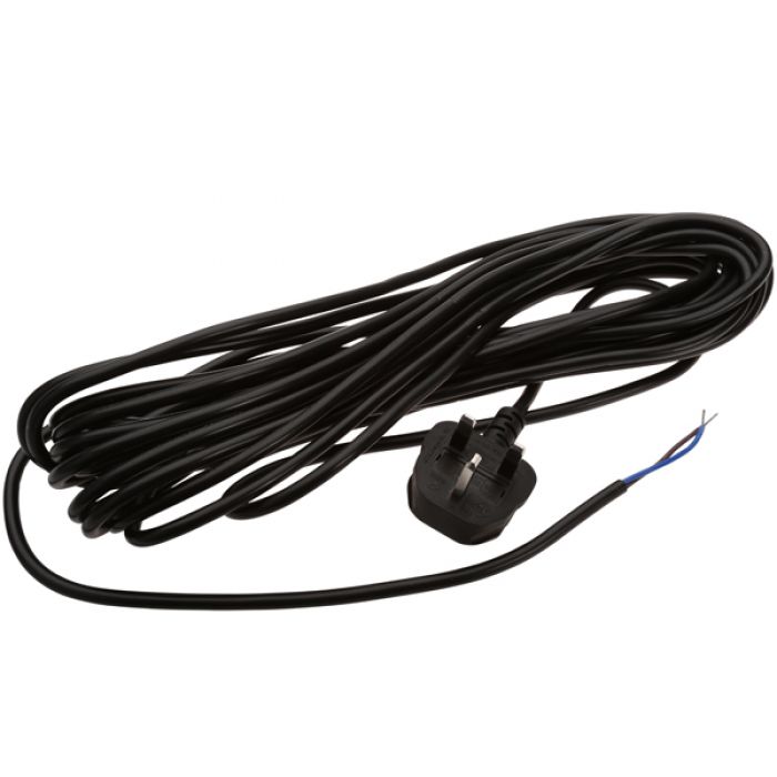Mains Cable/Flex 12m - 2 Core Black with 13A Plug