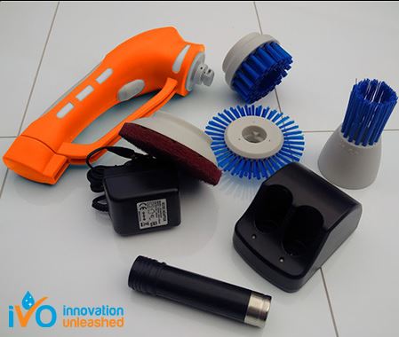 IVO Power Brush inc 3 Batteries, Double Charger, Nylon Brush, Scrubbing Set & Storage Bag