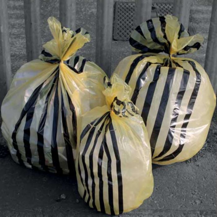 Tiger Stripe Clinical Waste Bags - Medium Duty - Box of 250 - Yellow 