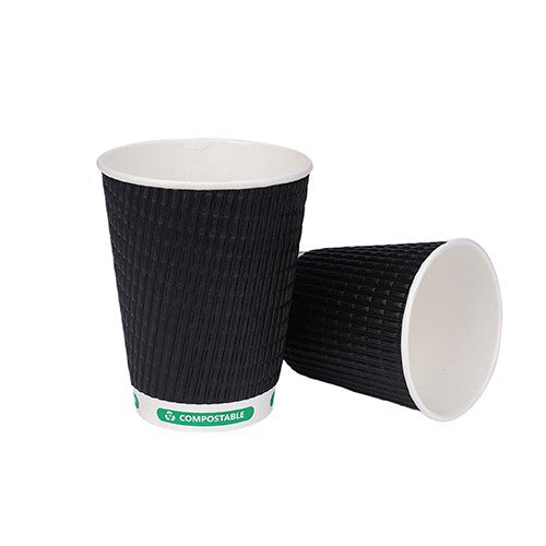 Ripple Wall Coffee Cups - 12oz - Case of 500 - Black