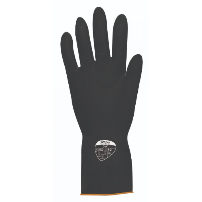 Jet Heavy Duty Natural Rubber Glove Flock Lined - Black