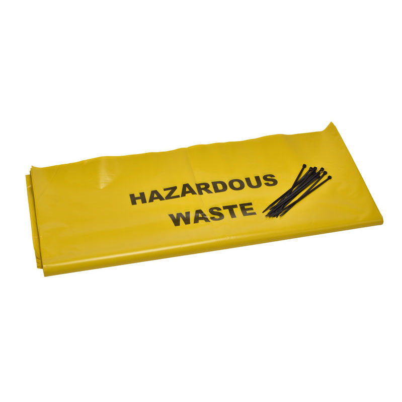 Printed Disposal Bags with Ties inc "Hazardous Waste" Text - Pack of 50
