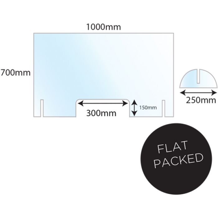 Desk Mount 5mm Acrylic Screen Guard with Slot In Feet - 1000x700mm - inc Letterbox Cut Out 300x150mm - Clear