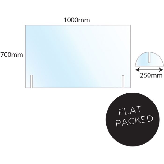 Desk Mount 5mm Acrylic Screen Guard with Slot In Feet - 1000x700mm - Clear