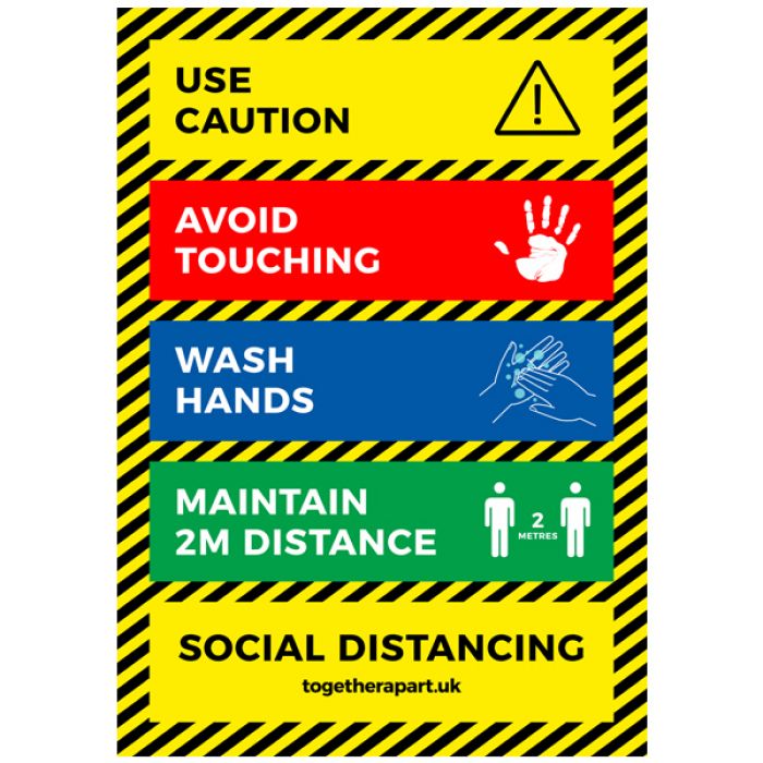 Poster - Use Caution, Avoid Touching, Wash Hands, Maintain 2M Distance