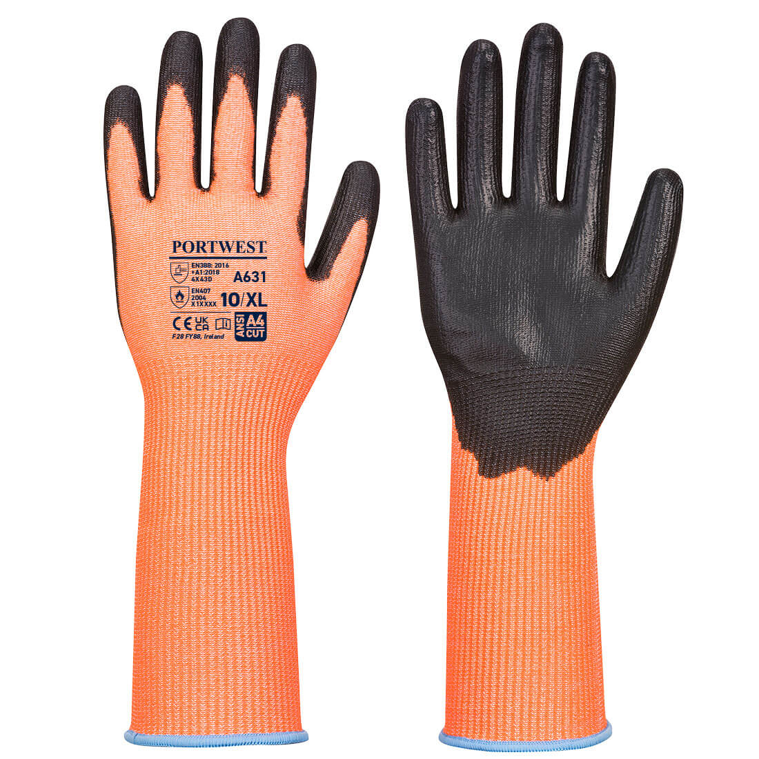 Vis-Tex Cut Glove Long Cuff - Orange/Black
