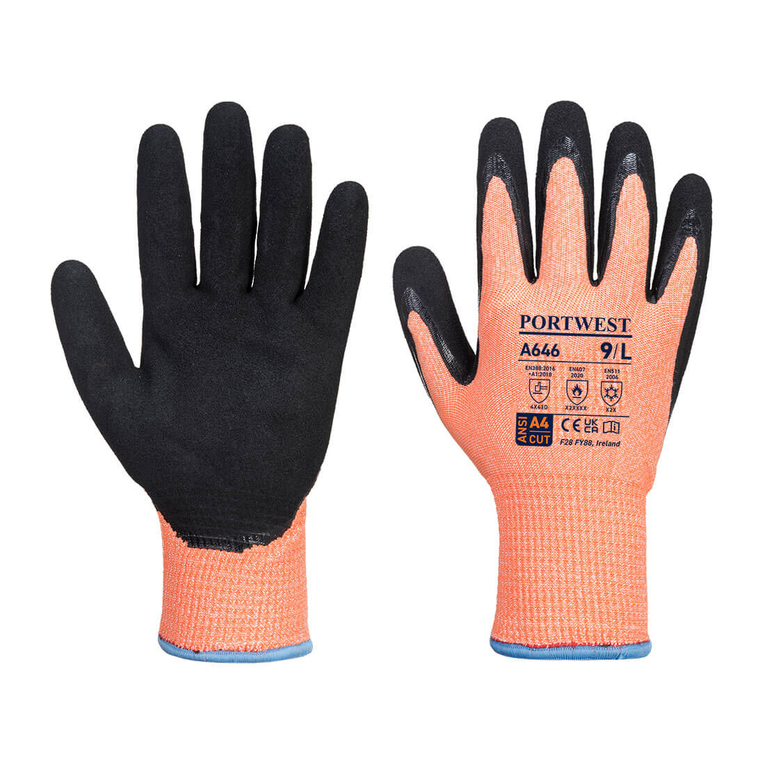 Vis-Tex Winter HR Cut Glove Nitrile - Orange/Black