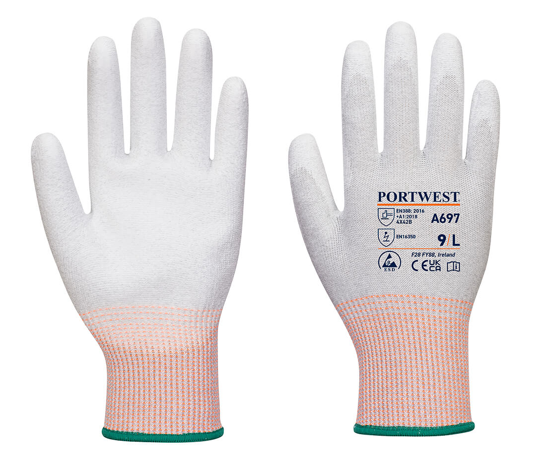 LR13 ESD PU Palm Glove - 12 pack - Grey/White