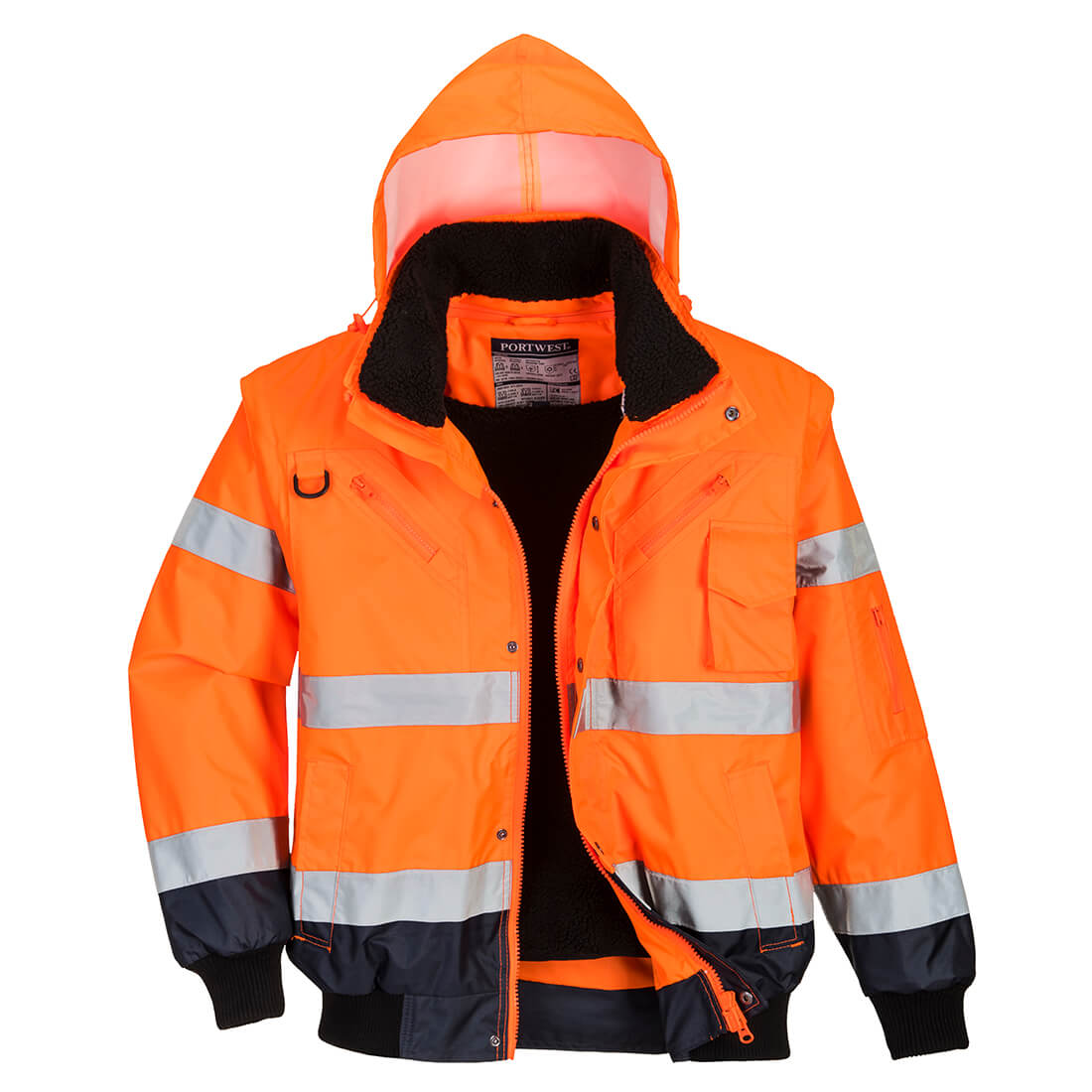 Hi-Vis Contrast Bomber Jacket - Orange/Navy