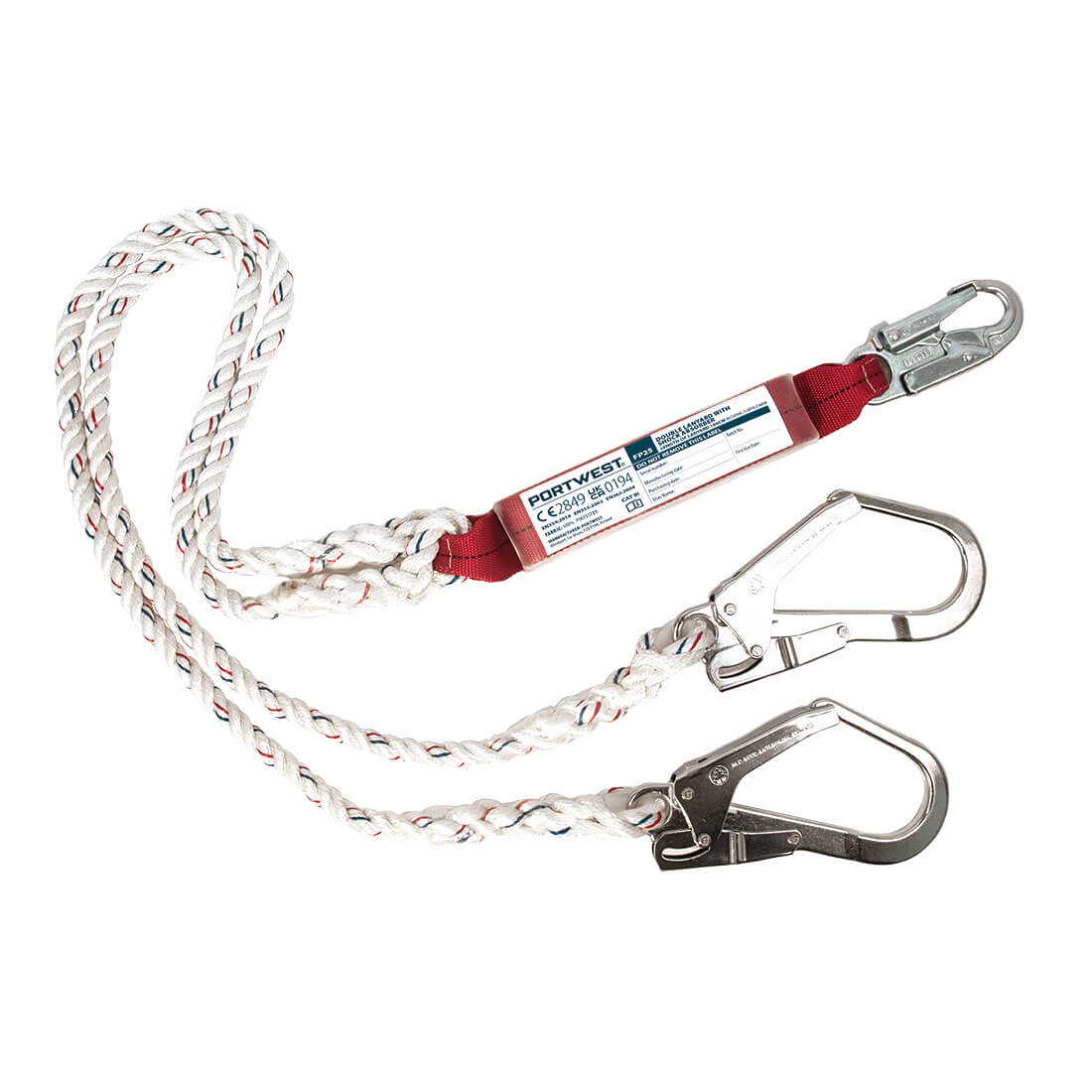 Double 1.8m Lanyard With Shock Absorber - White