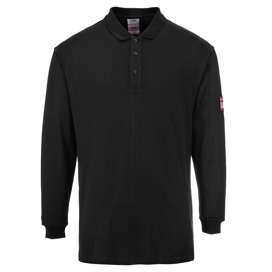 Flame Resistant Anti-Static Long Sleeve Polo Shirt - Black
