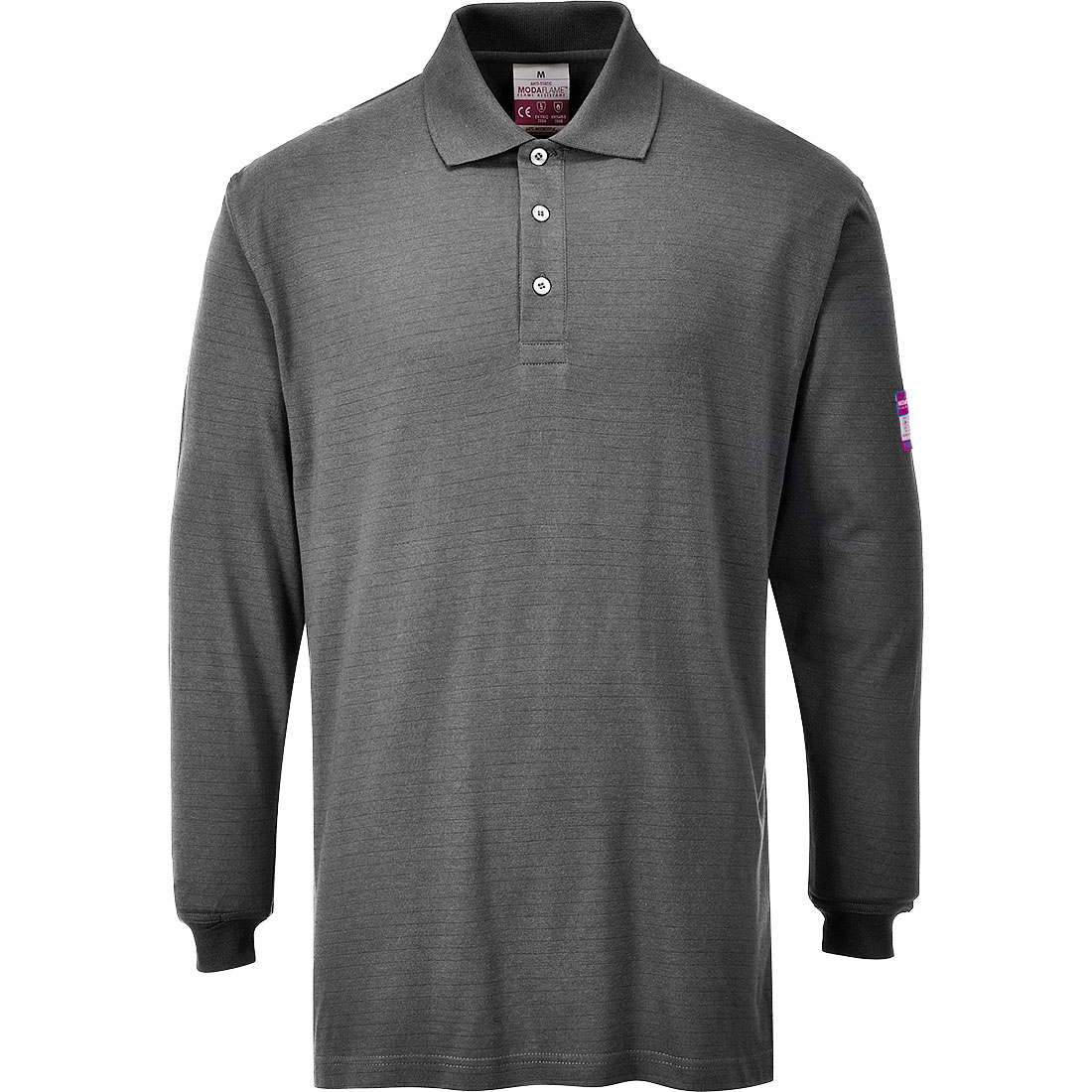 Flame Resistant Anti-Static Long Sleeve Polo Shirt - Grey