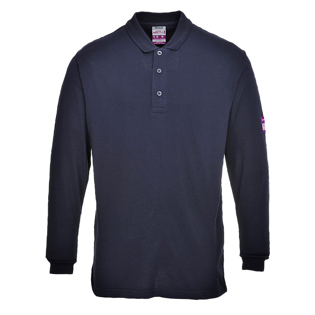 Flame Resistant Anti-Static Long Sleeve Polo Shirt - Navy