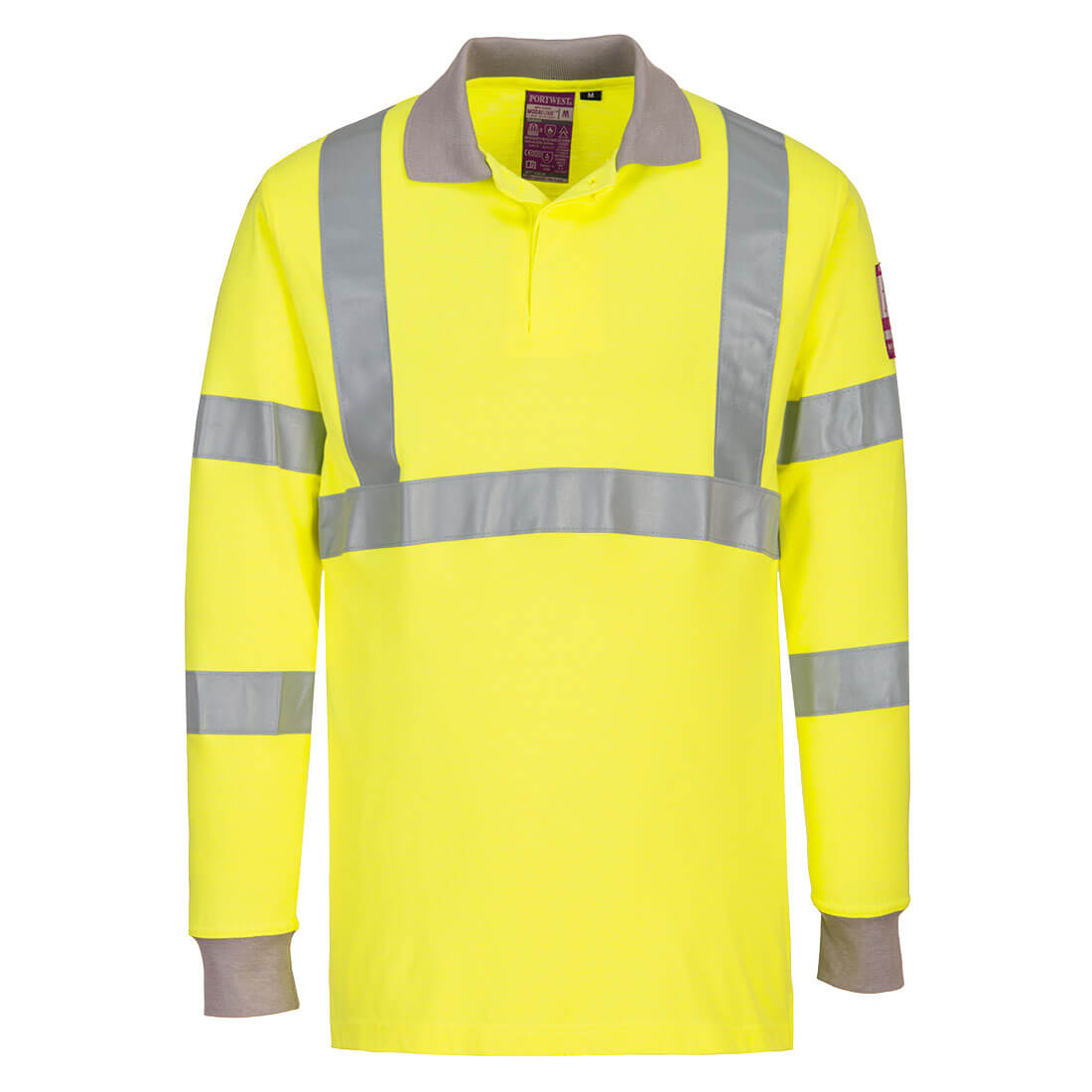 Flame Resistant Anti-Static Hi-Vis Long Sleeve Polo Shirt - Yellow