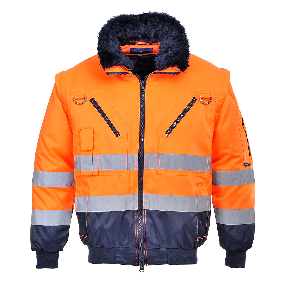 HI-Vis 3-in-1 Pilot Jacket - Orange/Navy