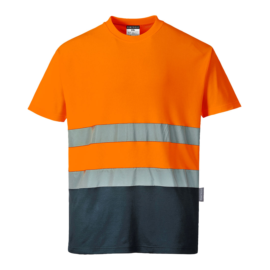 Two Tone Cotton Comfort T-Shirt - Orange/Navy