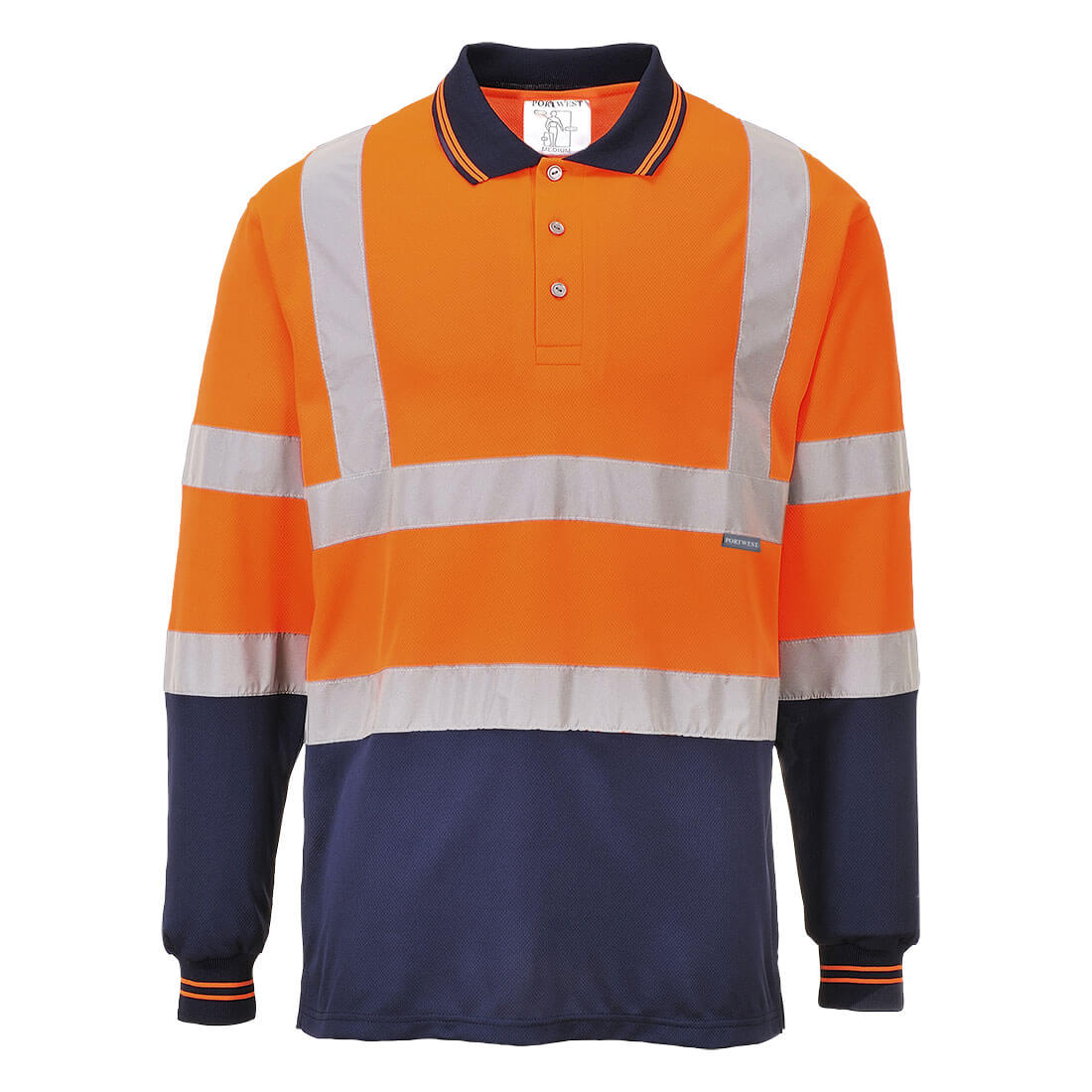 Two-Tone Long Sleeved Polo - Orange/Navy