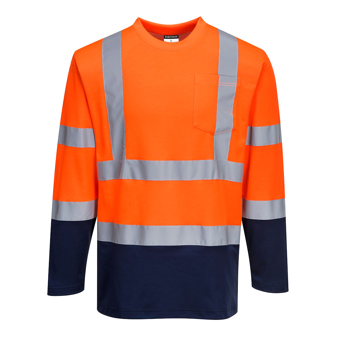 Two-Tone Long Sleeved Cotton Comfort T-Shirt - Orange/Navy