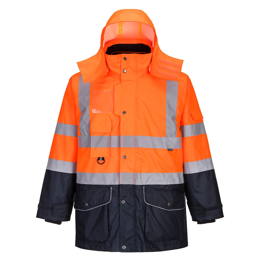 Hi-Vis 7-in-1 Contrast Traffic Jacket - Orange/Navy