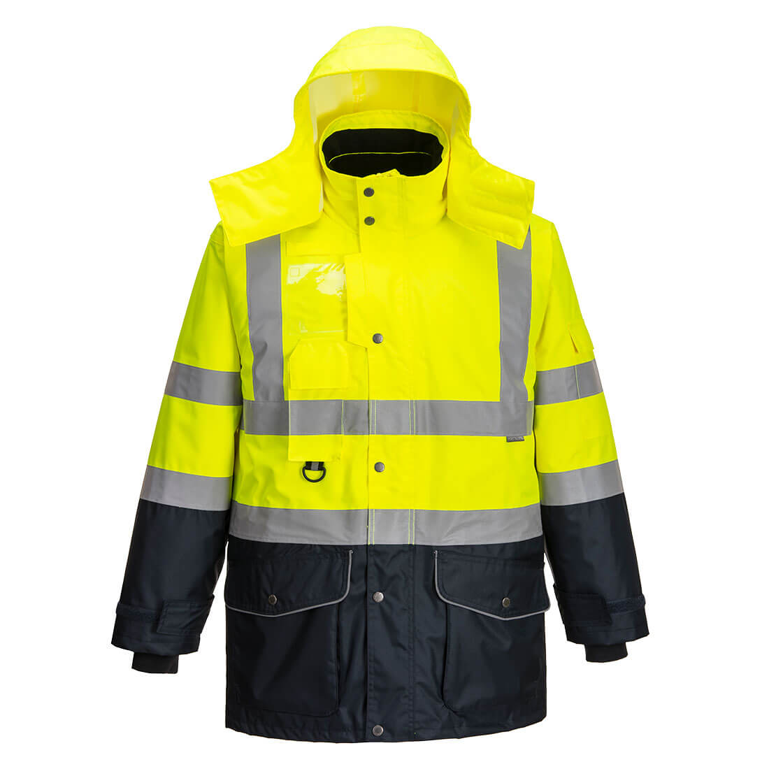 Hi-Vis 7-in-1 Contrast Traffic Jacket - Yellow/Navy
